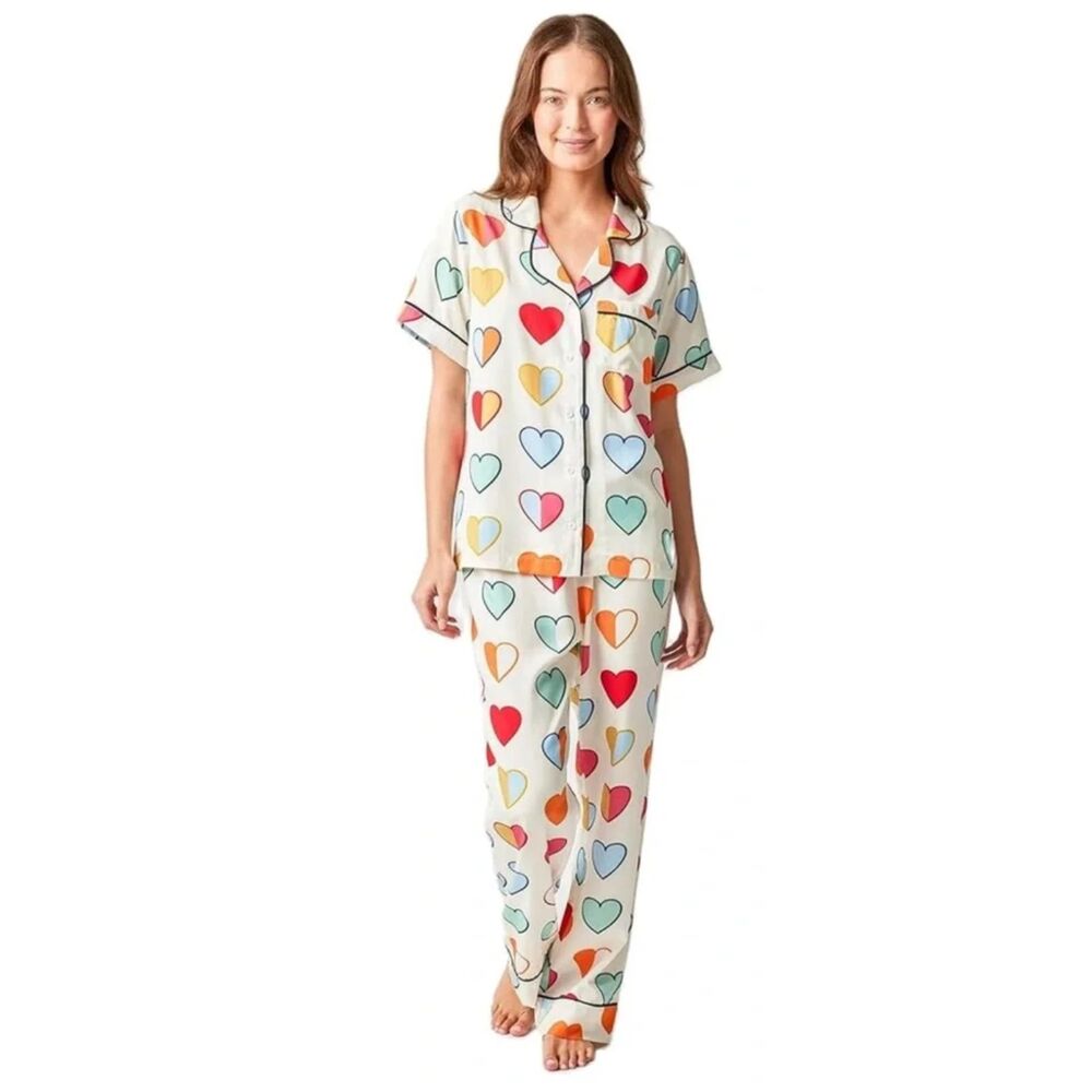 Katie Kime Heart Amour Pajamas Top Bottom Pants Set Womens Small